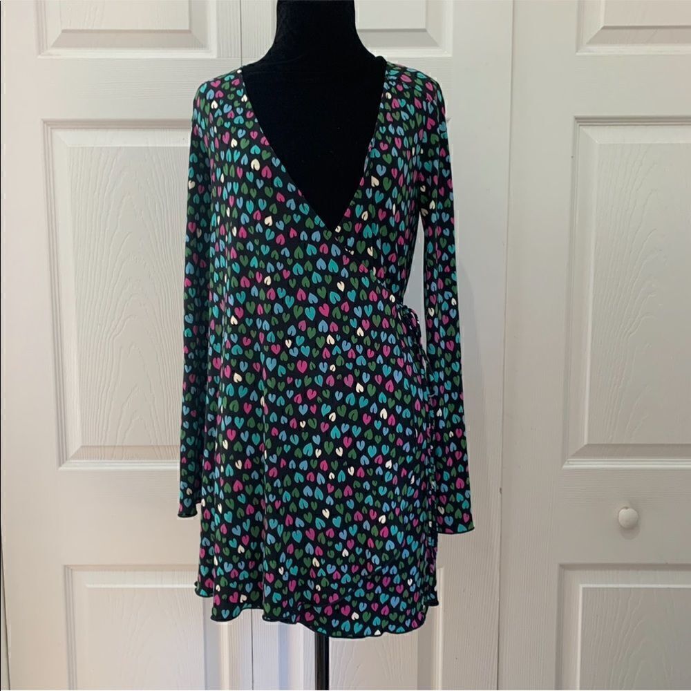 Helen Wang Hearts Wrap Front Dress Tunic Top Black